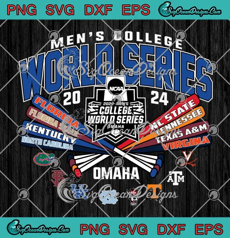 Men's College World Series 2024 SVG Baseball CWS 8Team Bats SVG PNG