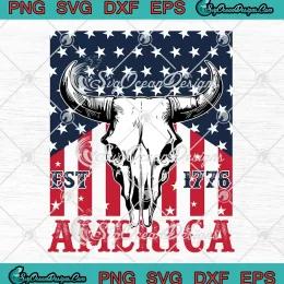 America Est 1776 Western Patriotic SVG - Bull Skull 4th Of July SVG PNG, Cricut File
