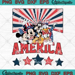 Retro America Disney Friends SVG - 4th Of July Independence Day SVG PNG, Cricut File