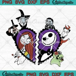 Nightmare Jack And Sally Heart SVG - Halloween Valentine's Day SVG PNG, Cricut File