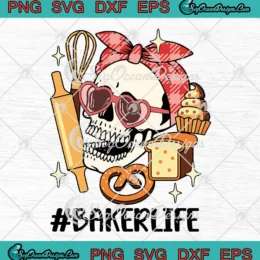 Skull Bandana Baker Life SVG - Baking Skull Halloween SVG PNG, Cricut File