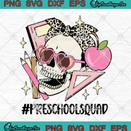 Skull Bandana Preschool Squad SVG - Teacher Life Halloween SVG PNG, Cricut File