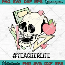 Teacher Life Skeleton Halloween SVG - Retro Teacher Skull SVG PNG, Cricut File