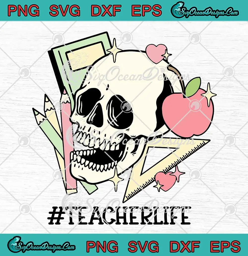 Teacher-Life-Skeleton-Halloween-SVG---Retro-Teacher-Skull-SVG-PNG,-Cricut-File Teacher Life Skeleton Halloween SVG - Retro Teacher Skull SVG PNG, Cricut File