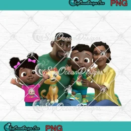 Cody African American Family PNG featuring Cocomelon theme characters for birthday designs
