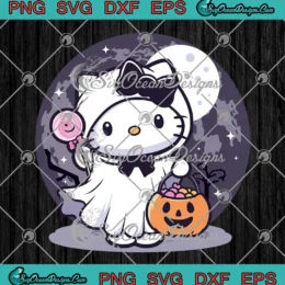 Hello Kitty Ghost Halloween SVG - Spooky Sanrio Halloween Outfit SVG PNG, Cricut File