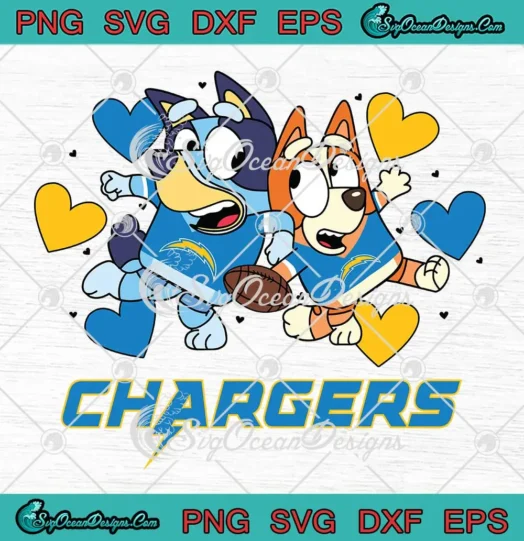 Bluey Los Angeles Chargers Hearts SVG - Bluey And Bingo Chargers ...