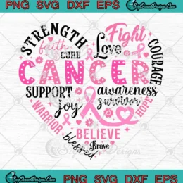Breast Cancer Heart SVG - Support Cancer Awareness Survivor SVG PNG, Cricut File