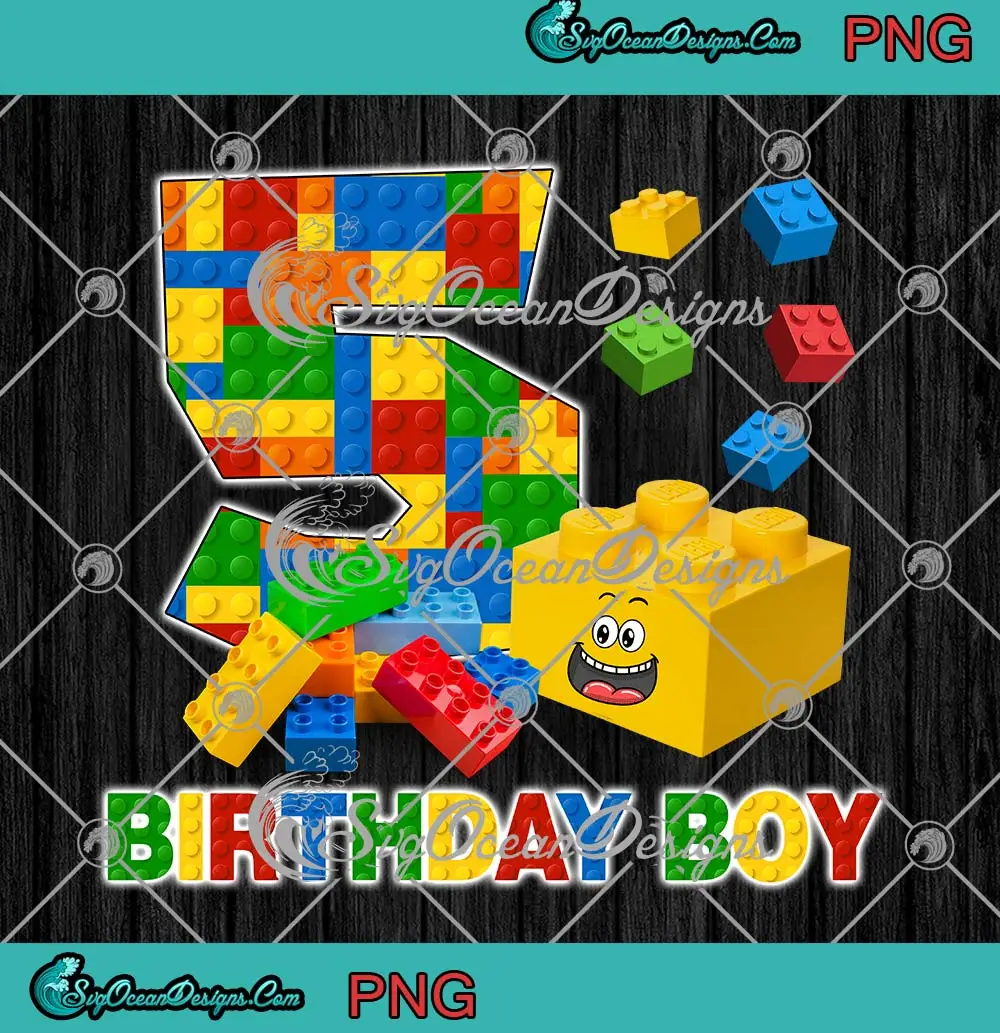 Lego-5th-Birthday-Boy-PNG---Building-Bricks-Birthday-Gift-PNG-JPG-Clipart,-Digital-Download Lego 5th Birthday Boy design with colorful building bricks for crafting projects.