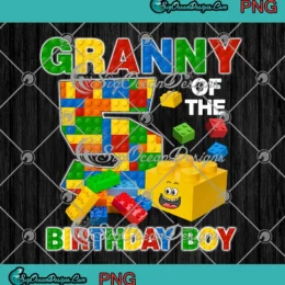 Lego Granny Of The Birthday Boy with building bricks, vibrant digital design.