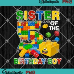 Colorful Lego bricks with 'Sister of the Birthday Boy' text, perfect for crafting.