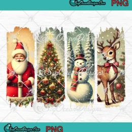 Retro Christmas Holiday PNG - Santa Christmas Tree Snowman Reindeer PNG Clipart, Digital Download
