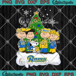 SVG design with Snoopy and friends in Los Angeles Rams football attire, ready for Christmas.