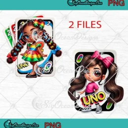 Beautiful illustration of a girl with Uno cards, ideal for birthday crafts.