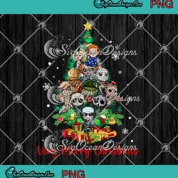 Very Merry Christmas PNG - Chibi Horror Characters Christmas Tree PNG Clipart, Digital Download