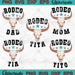 Western Bull Skull design with a family rodeo theme for cowboy and cowgirl birthday crafts.