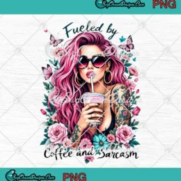 Fueled By Coffee And Sarcasm PNG - Pink Flowers Girl With Coffee PNG Clipart, Digital Download