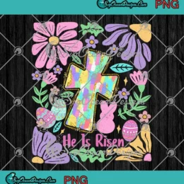 Boho Christian Easter Cross PNG - He Is Risen Easter Day PNG Clipart, Digital Download