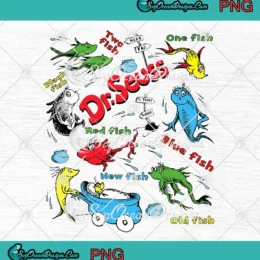 Dr. Seuss One Fish Two Fish PNG - Red Fish Blue Fish PNG - Read Across America PNG Clipart, Digital Download