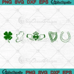 St Patrick's Day Irish Symbols SVG - Shamrock Ireland Map Claddagh Celtic Harp SVG PNG, Cricut File