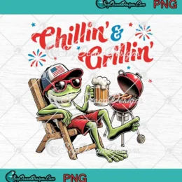Chillin' And Grillin' Patriotic Frog PNG - Funny 4th Of July USA PNG Clipart, Digital Download