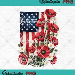 Floral American Flag 4th Of July PNG - USA Patriotic PNG Clipart, Digital Download