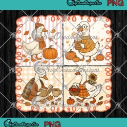 Retro Fall Cute Silly Goose PNG - Autumn Pumpkin Season Goose PNG Clipart, Digital Download