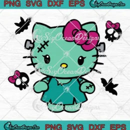 Hello Kitty Frankenstein Halloween SVG - Sanrio Kitty Horror Season SVG PNG, Cricut File