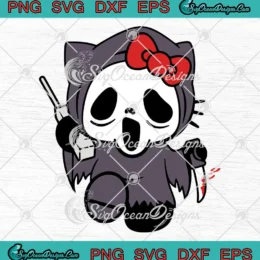 Hello Kitty Ghostface Scream SVG - Hello Kitty Horror Halloween SVG PNG, Cricut File