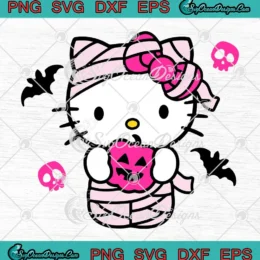 Hello Kitty Mummy Halloween SVG - Kawaii Pink Hello Kitty Pumpkin SVG PNG, Cricut File
