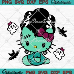 Horror Hello Kitty Frankenstein SVG - Sanrio Kitty Girls Halloween SVG PNG, Cricut File