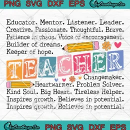 Educator Mentor Listener Leader SVG - Teacher Words Teacher Life SVG PNG, Cricut File