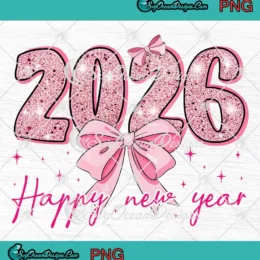 Pink Glitter 2026 Coquette Bow PNG - Happy New Year 2026 PNG Clipart, Digital Download