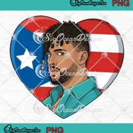 Bad Bunny Puerto Rico Flag Heart PNG - Bad Bunny Portrait Graphic PNG Clipart, Digital Download